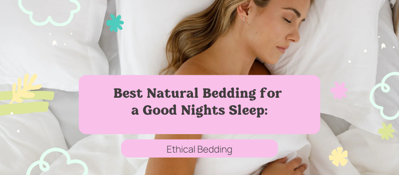 Woman sleeping with text of natural bedding above