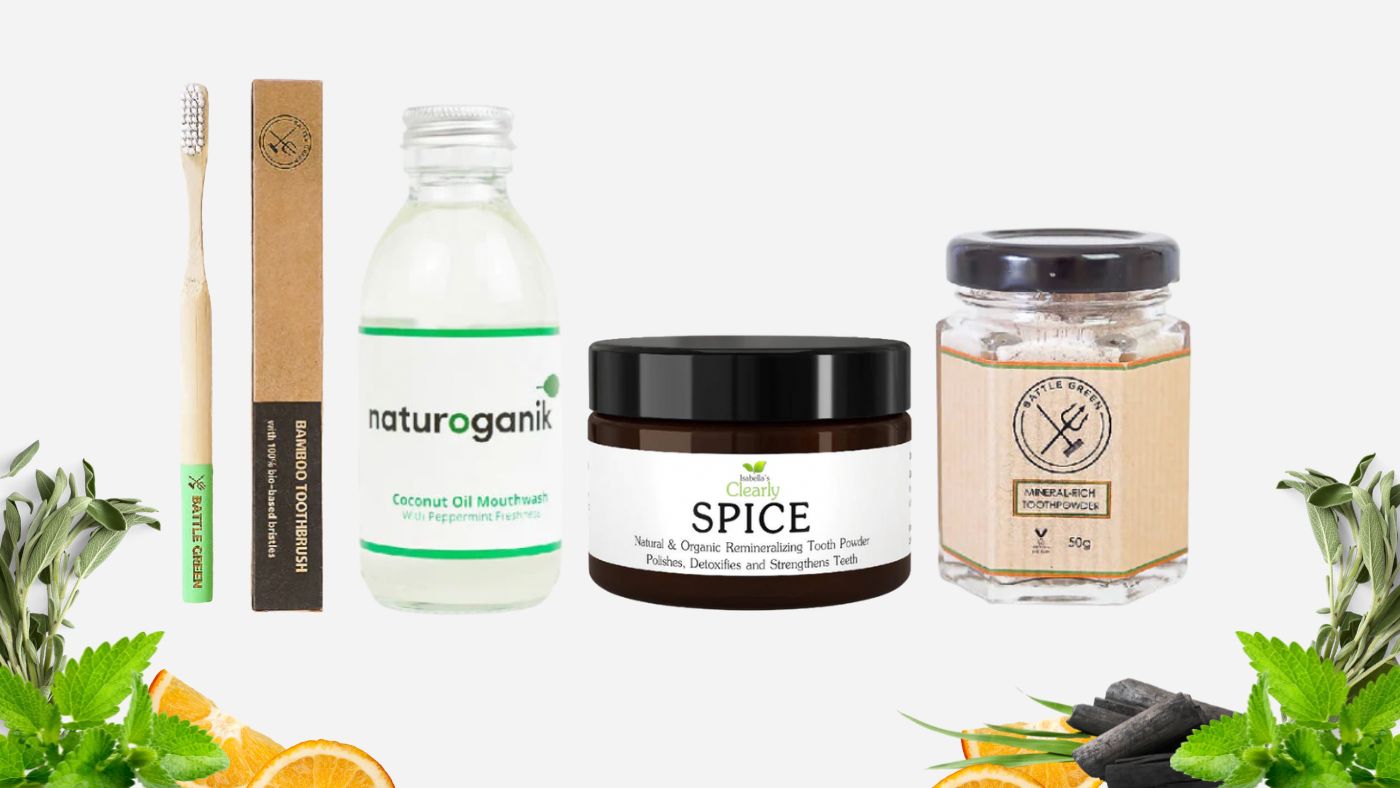 Range of natural oral care products no chemicals and vegan