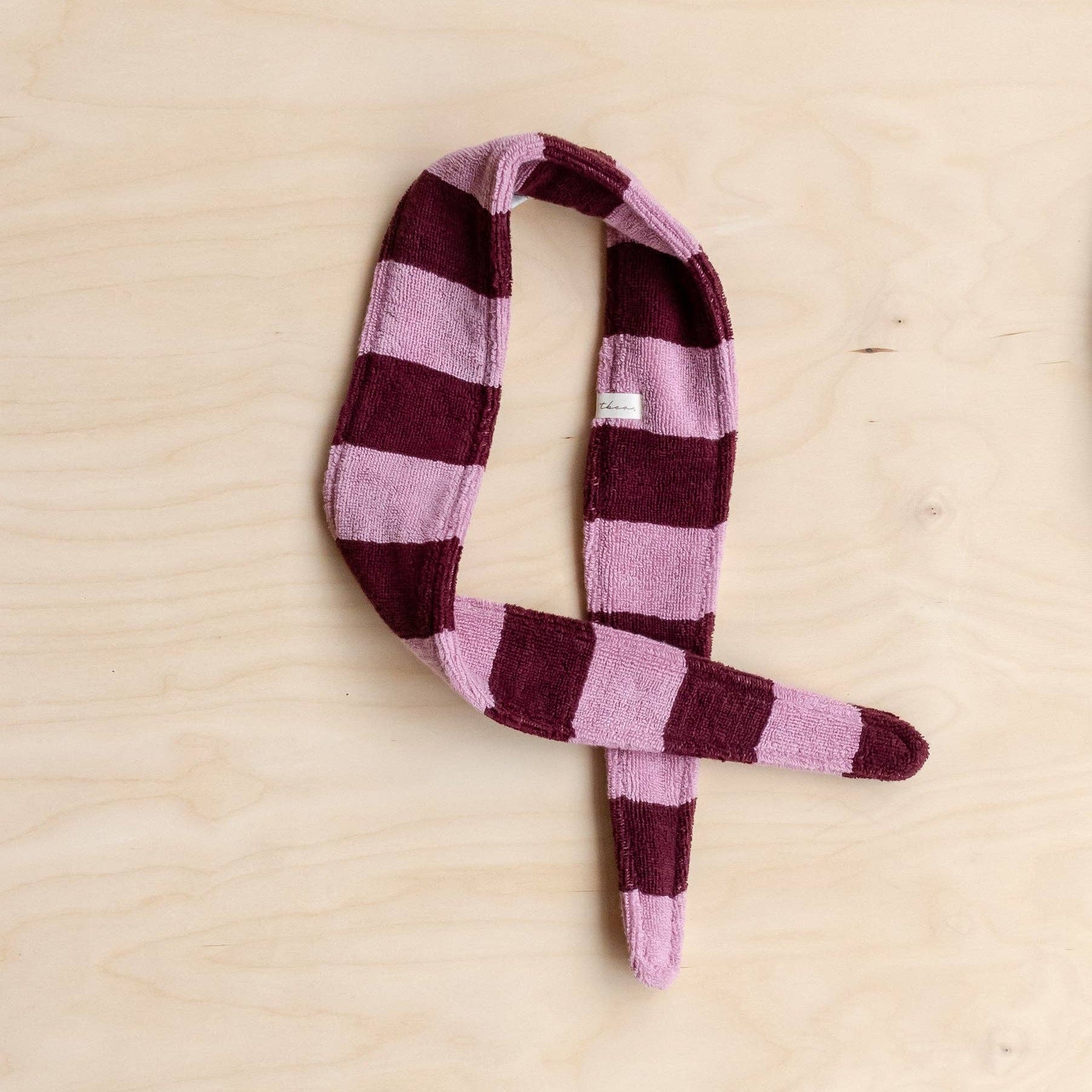Terry Cotton Hair Tie in Burgundy & Pink Stripe