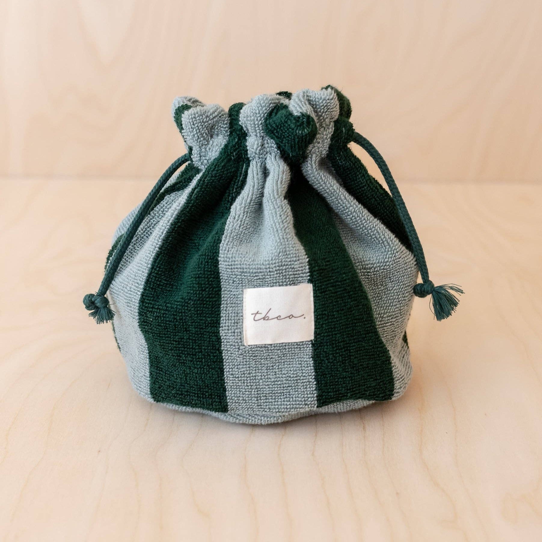 Terry Cotton Wash Bag in Green Stripe