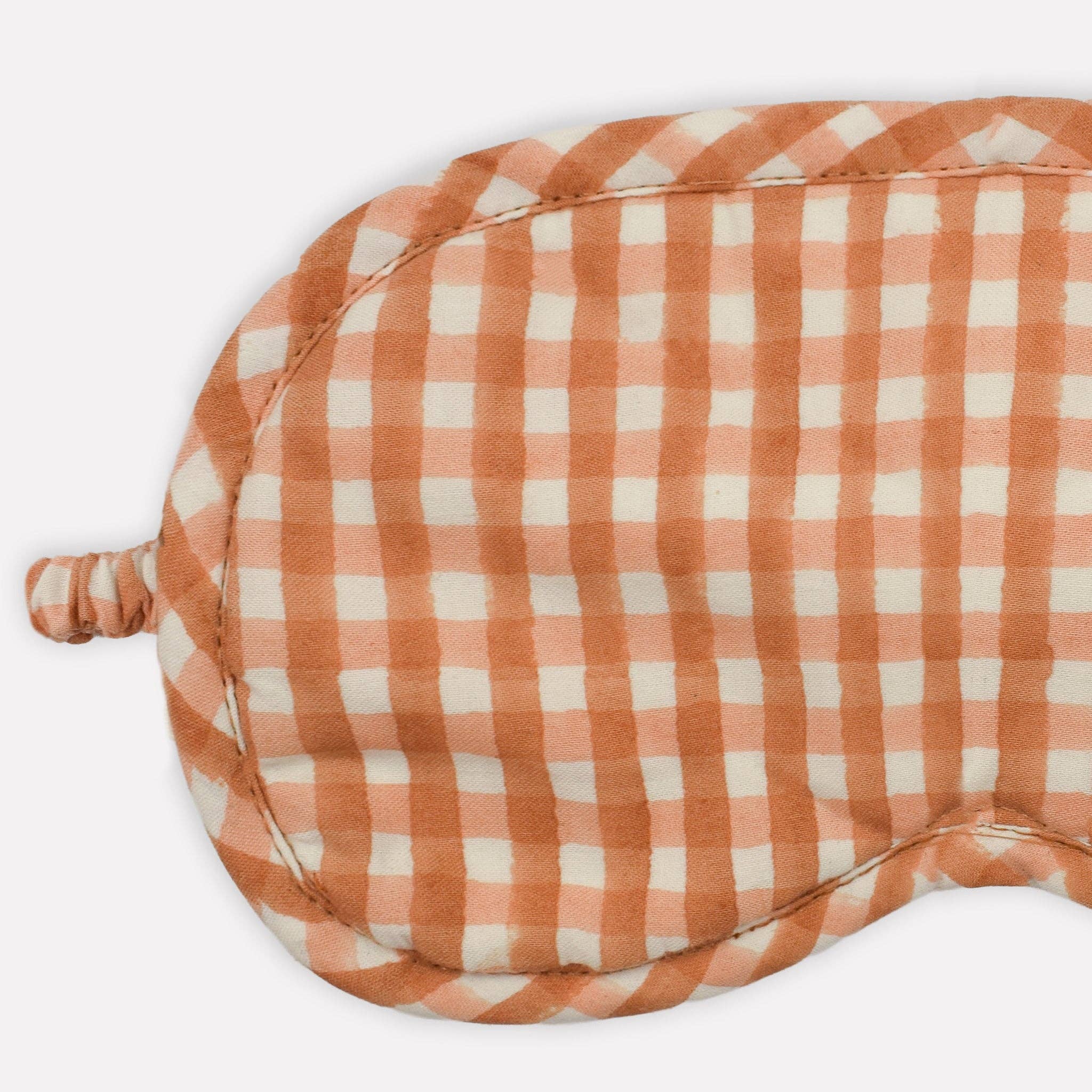 Organic Gingham Cotton Eye Mask - Fudge