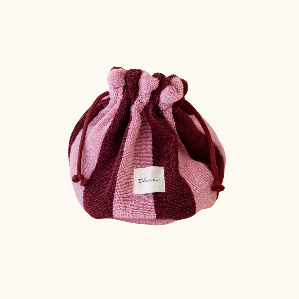 Terry Cotton Wash Bag in Burgundy & Pink Stripe