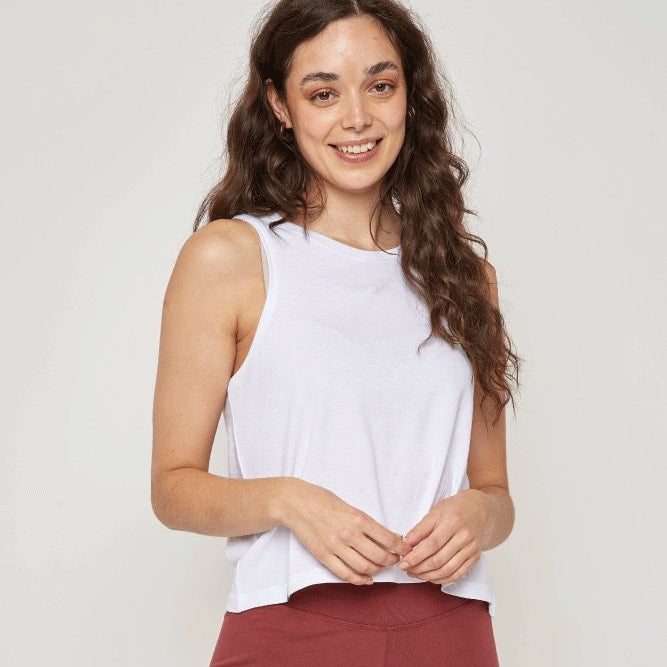 Organic Cotton Cropped Tank Top - White