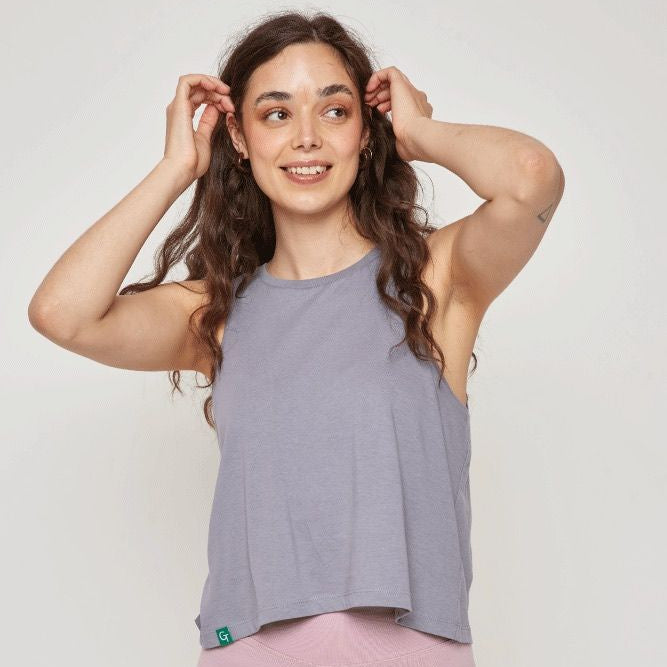 Organic Cotton Cropped Tank Top - Slate Grey