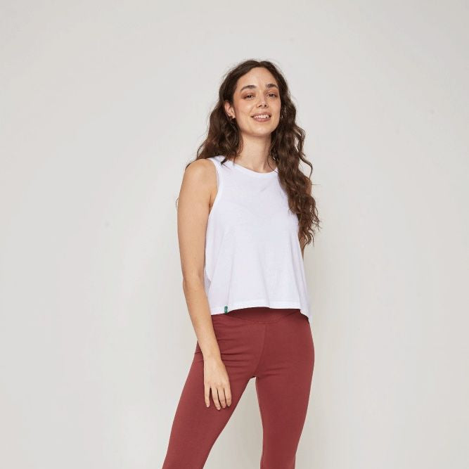 Organic Cotton Cropped Tank Top - White