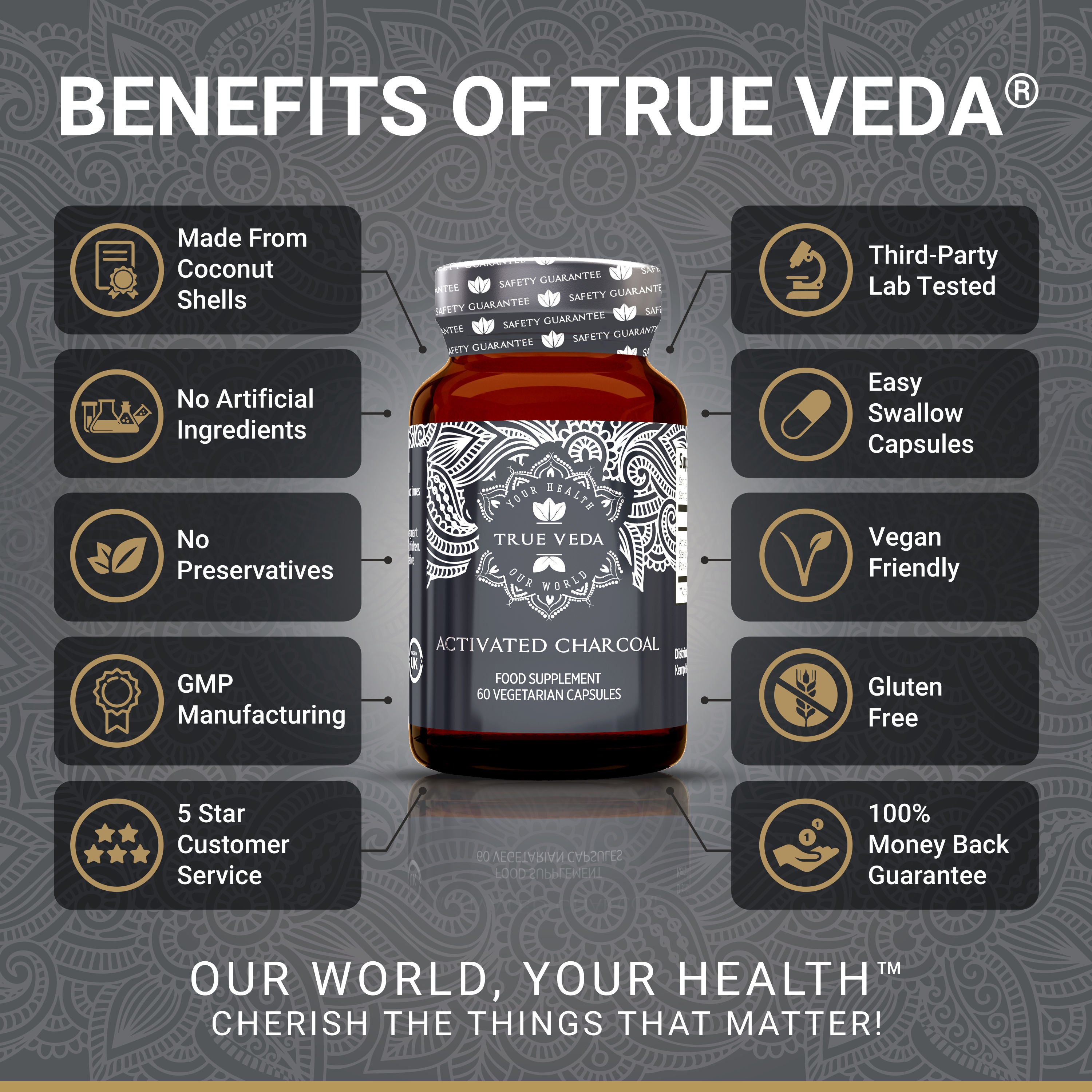 True Veda Activated Charcoal 360 Capsules (6 Bottles)