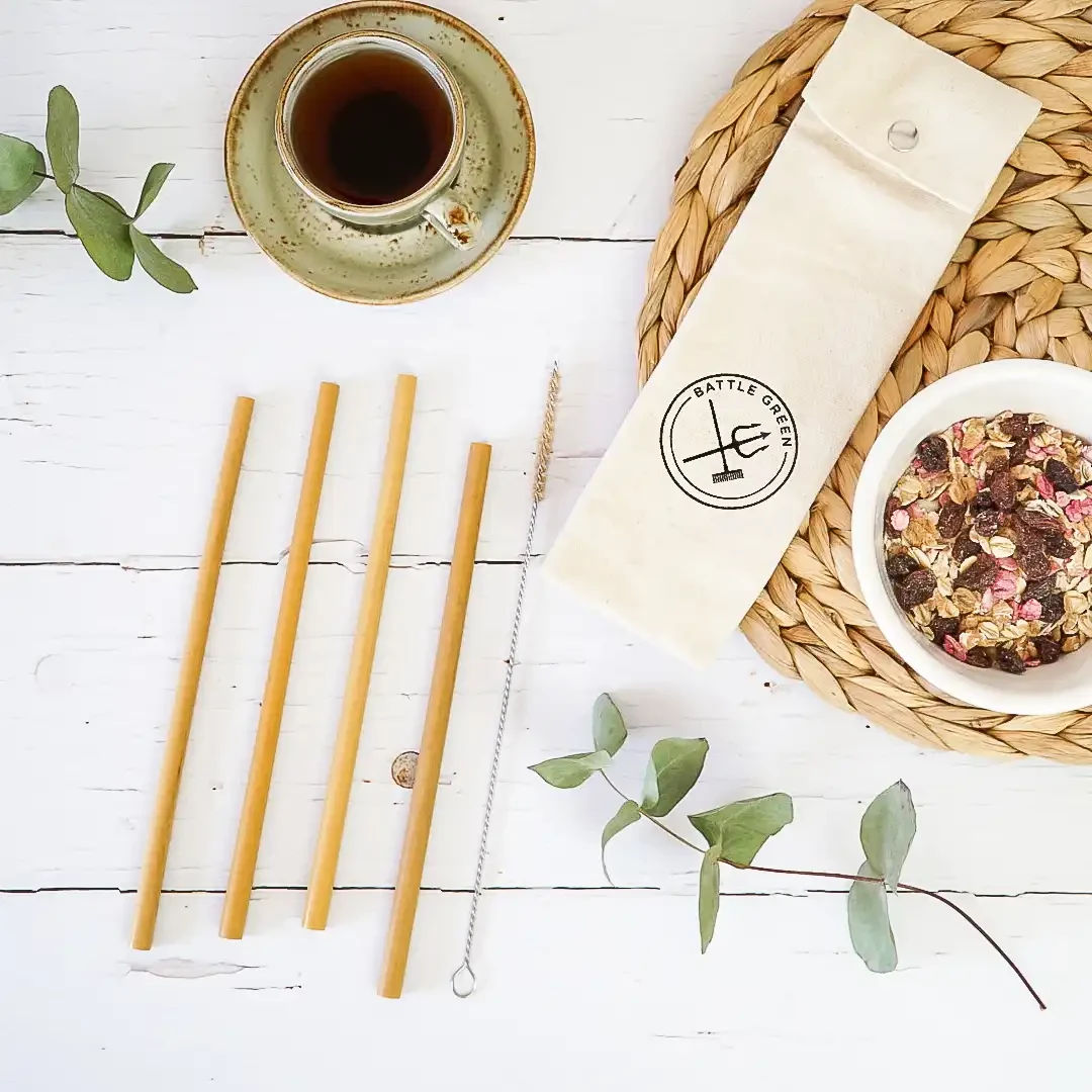 Reusable Bamboo Straw Set with Cotton Pouch