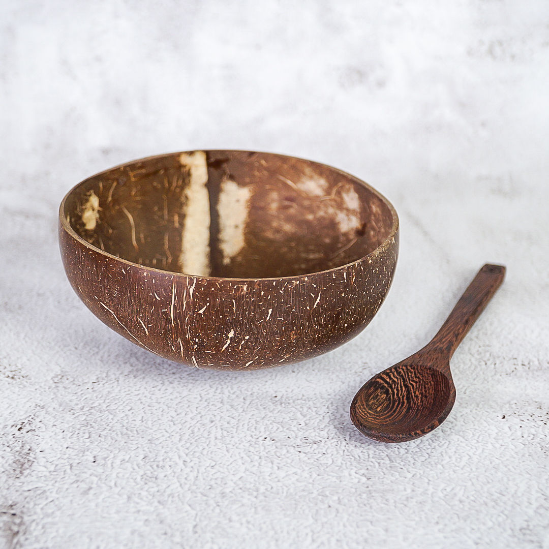Upcycled Coconut Shell Bowl & Spoon Set