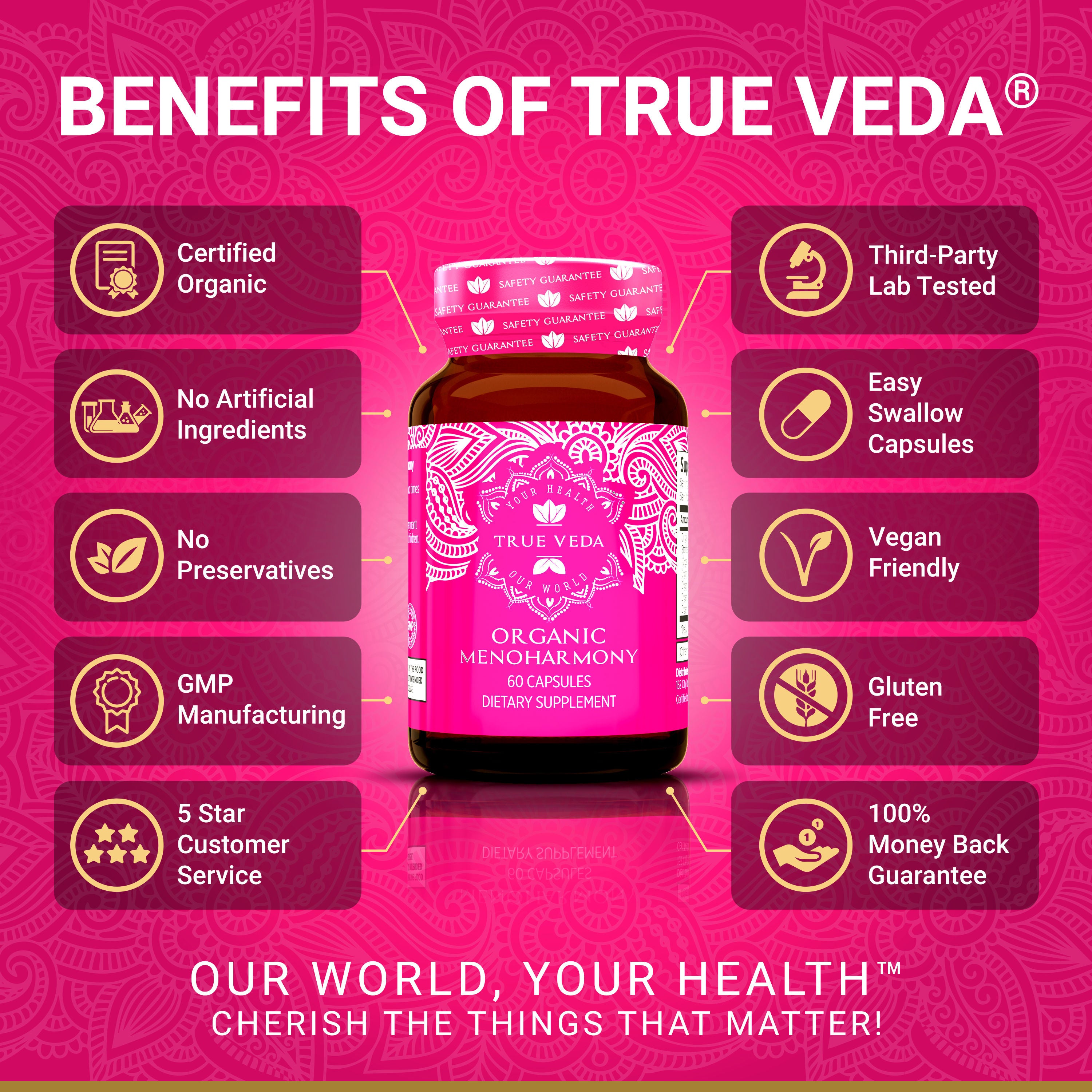 True Veda Organic MenoHarmony 360 Capsules (6 Bottles)