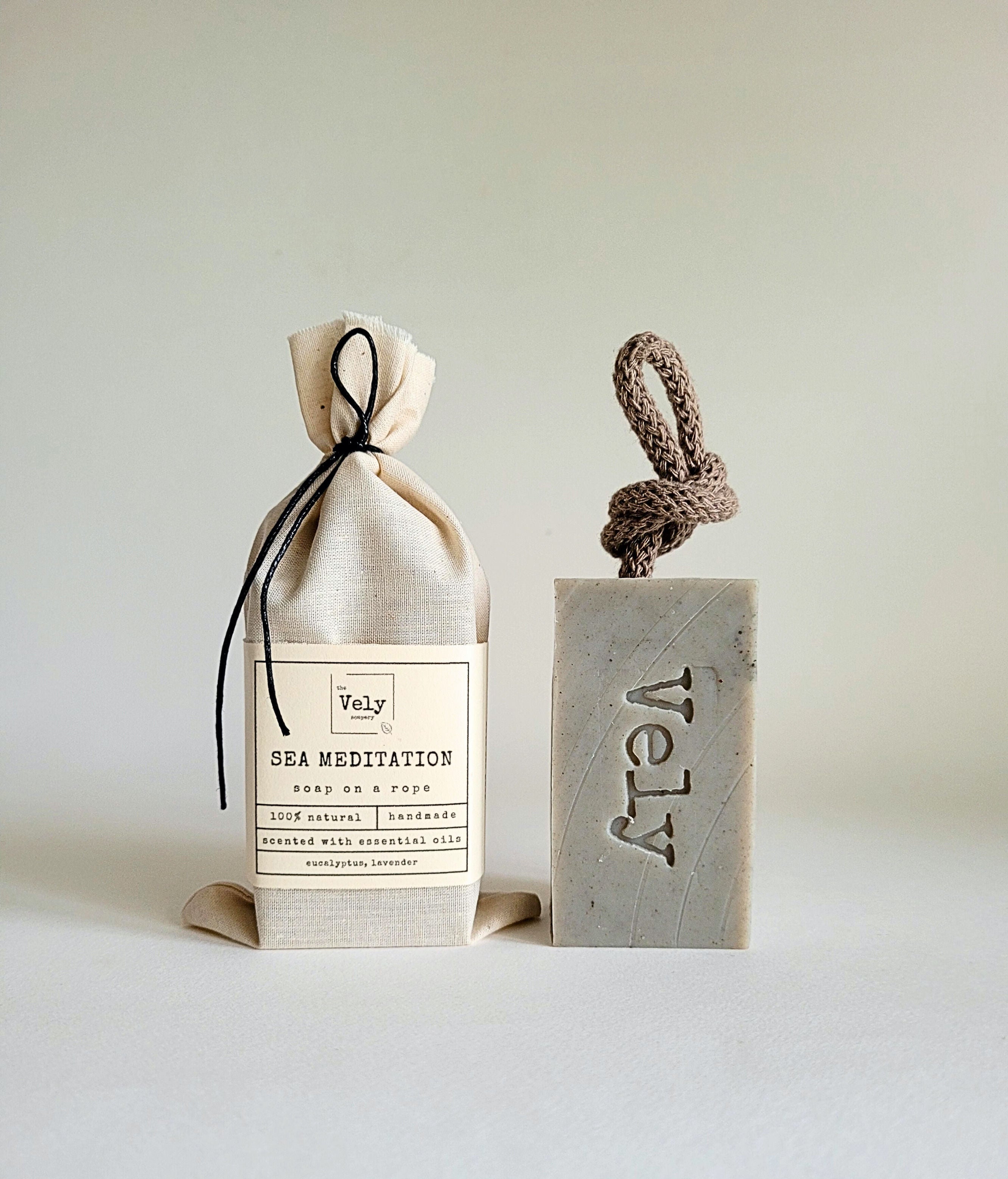 Natural Vegan Soap On A Rope With Dead Sea Clay "Sea Meditation"