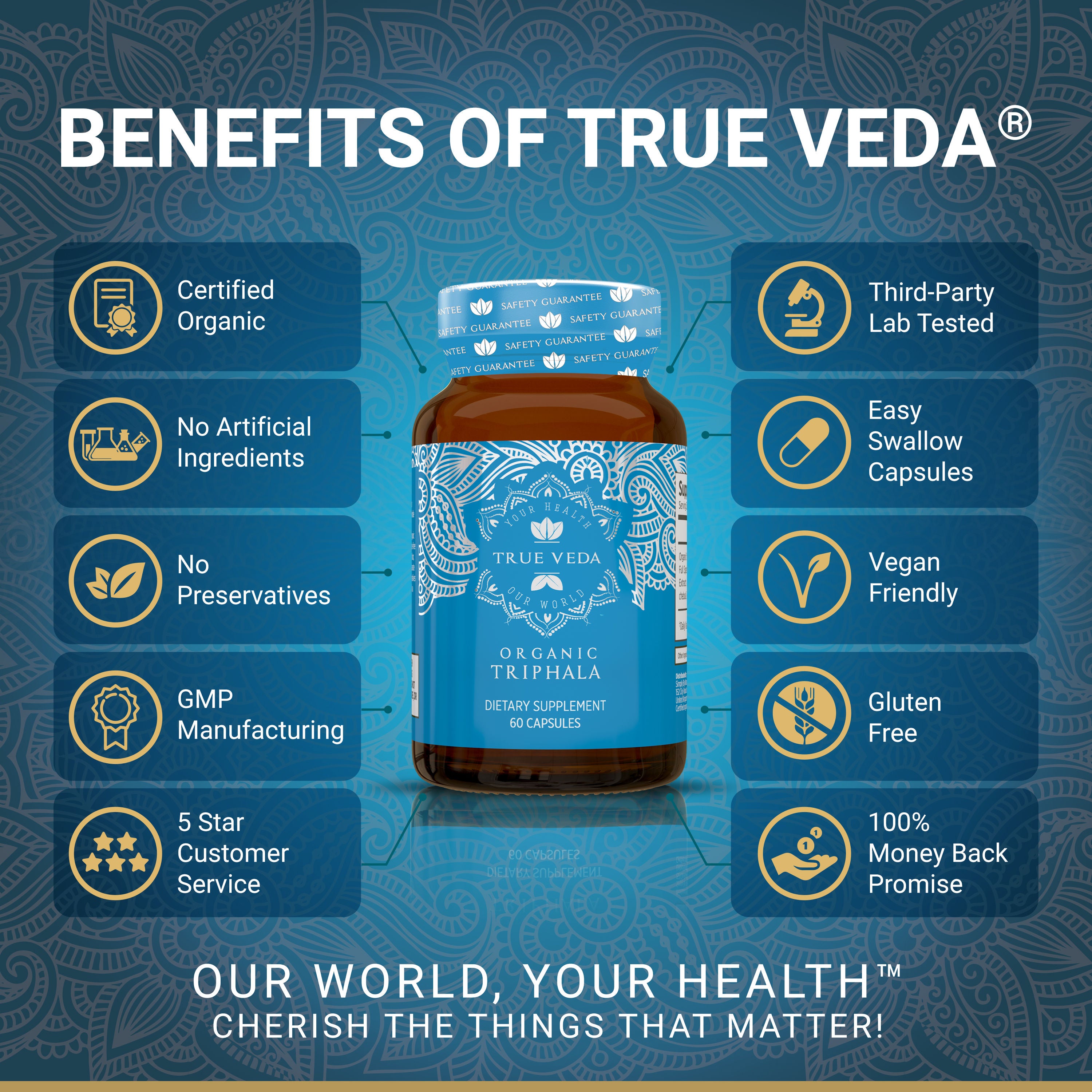 True Veda Organic Triphala 180 Capsules (3 Bottles)