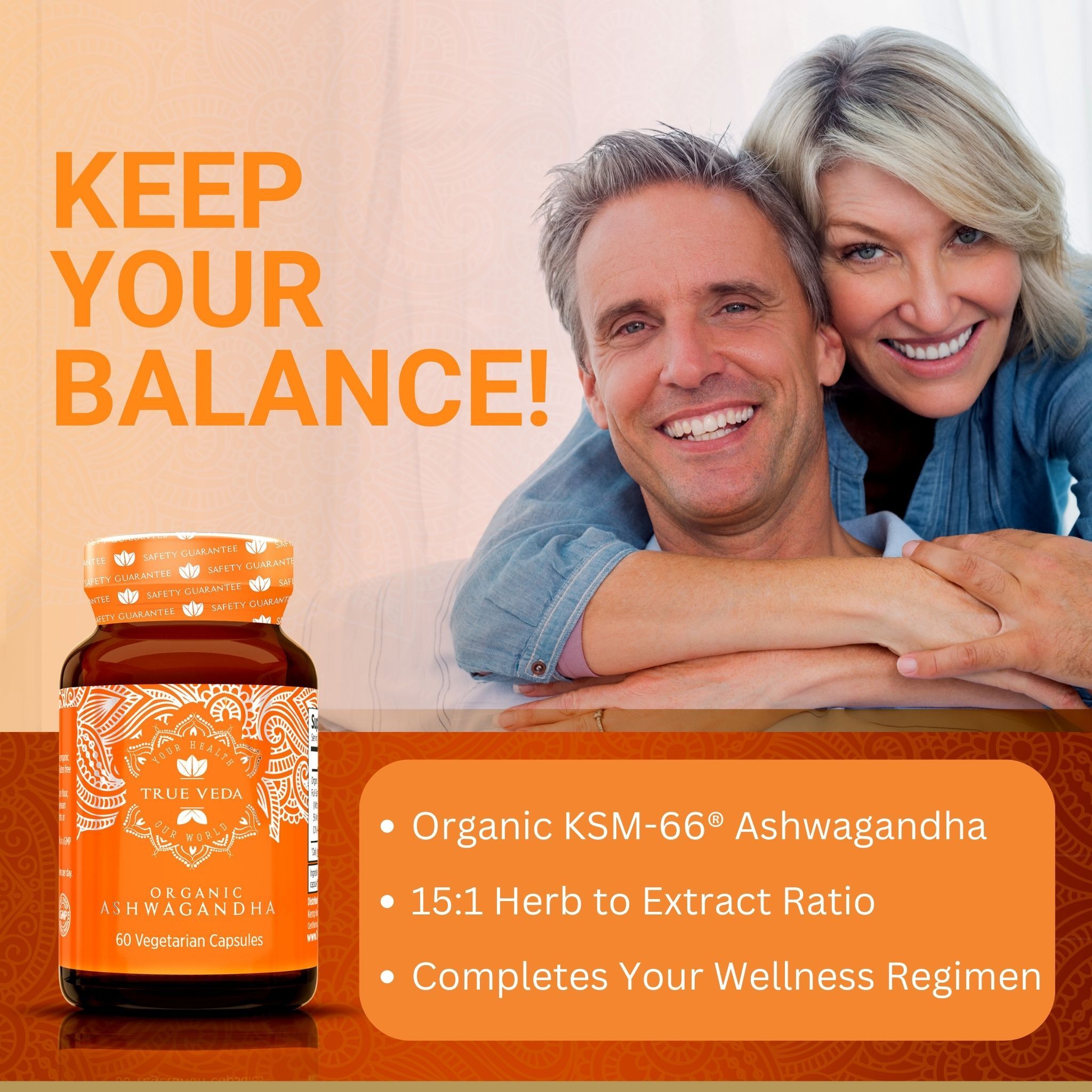 True Veda Organic Ashwagandha 180 Capsules (3 Bottles)