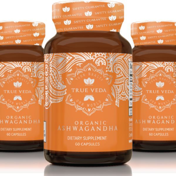True Veda Organic Ashwagandha 180 Capsules (3 Bottles)