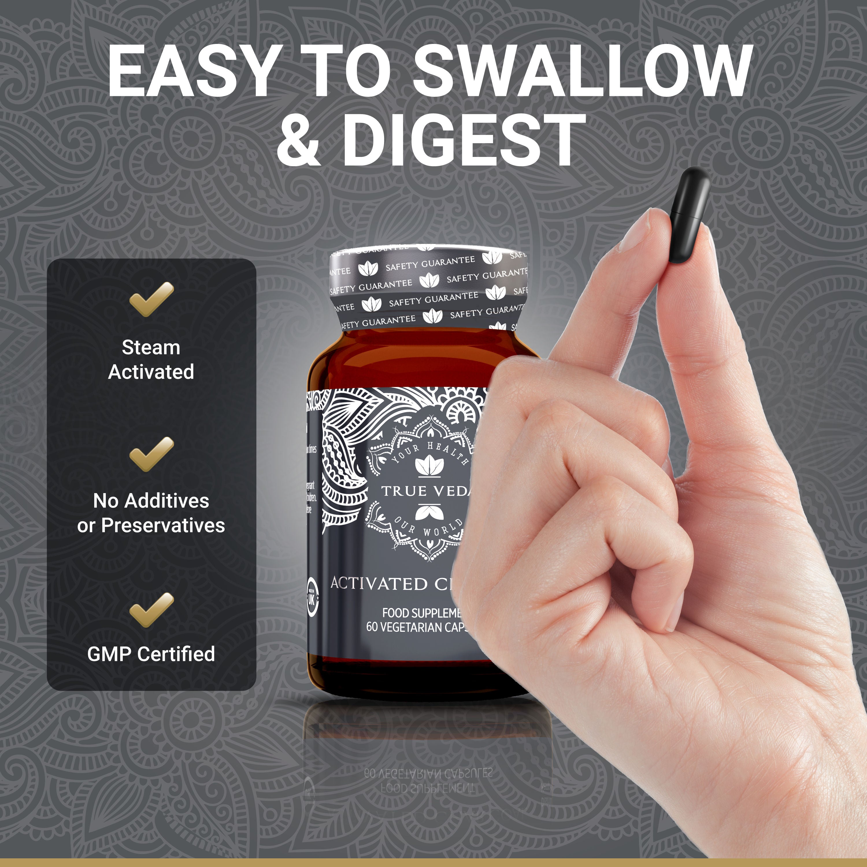 True Veda Activated Charcoal 180 Capsules (3 Bottles)