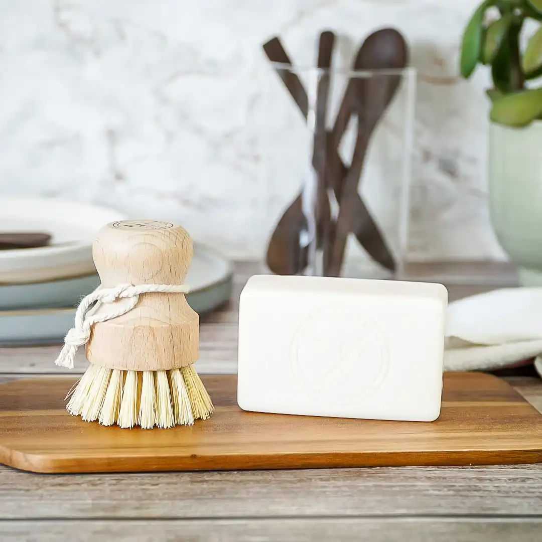 Plastic Free Dish Soap & Wooden Brush Washing Up Set