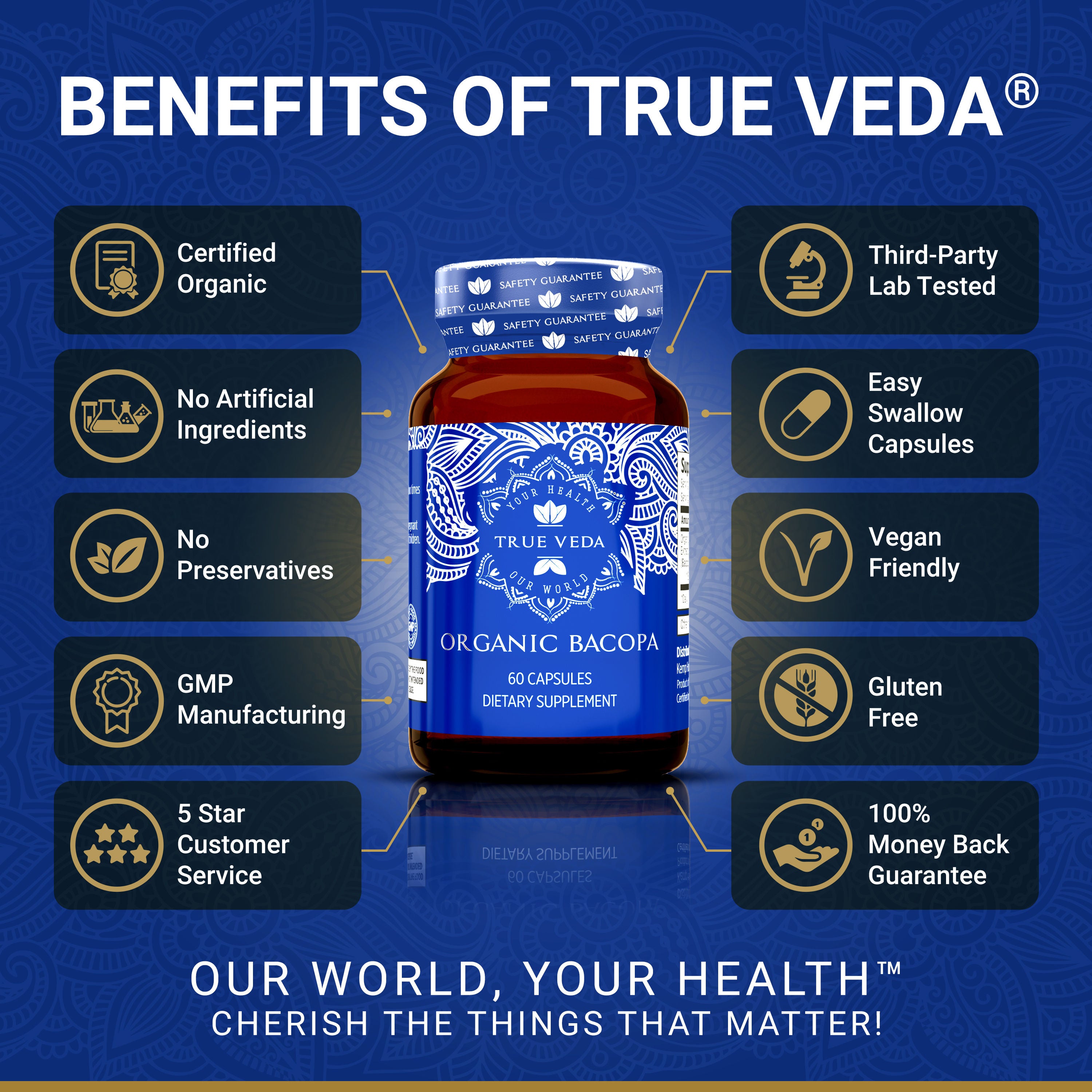 True Veda Organic Bacopa Monnieri 360 Capsules (6 Bottles)