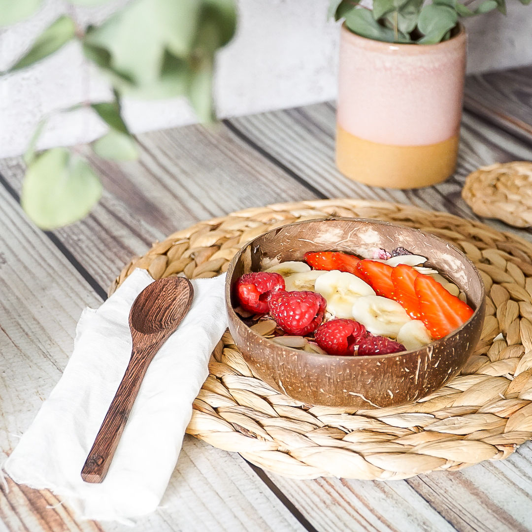 Upcycled Coconut Shell Bowl & Spoon Set