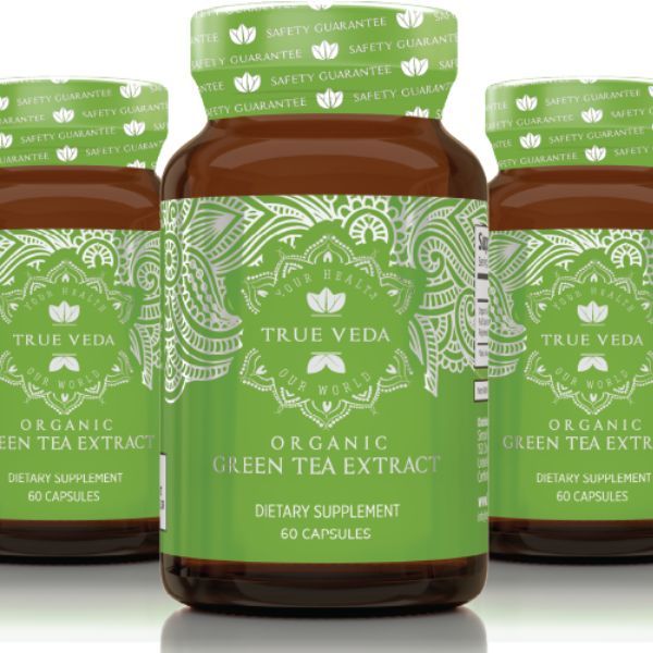 True Veda Organic Green Tea Extract 180 Capsules (3 Bottles)