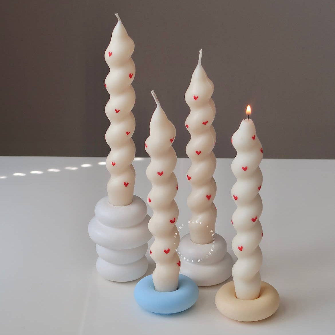 Spiral Taper Candles with Hand Painted Hearts  