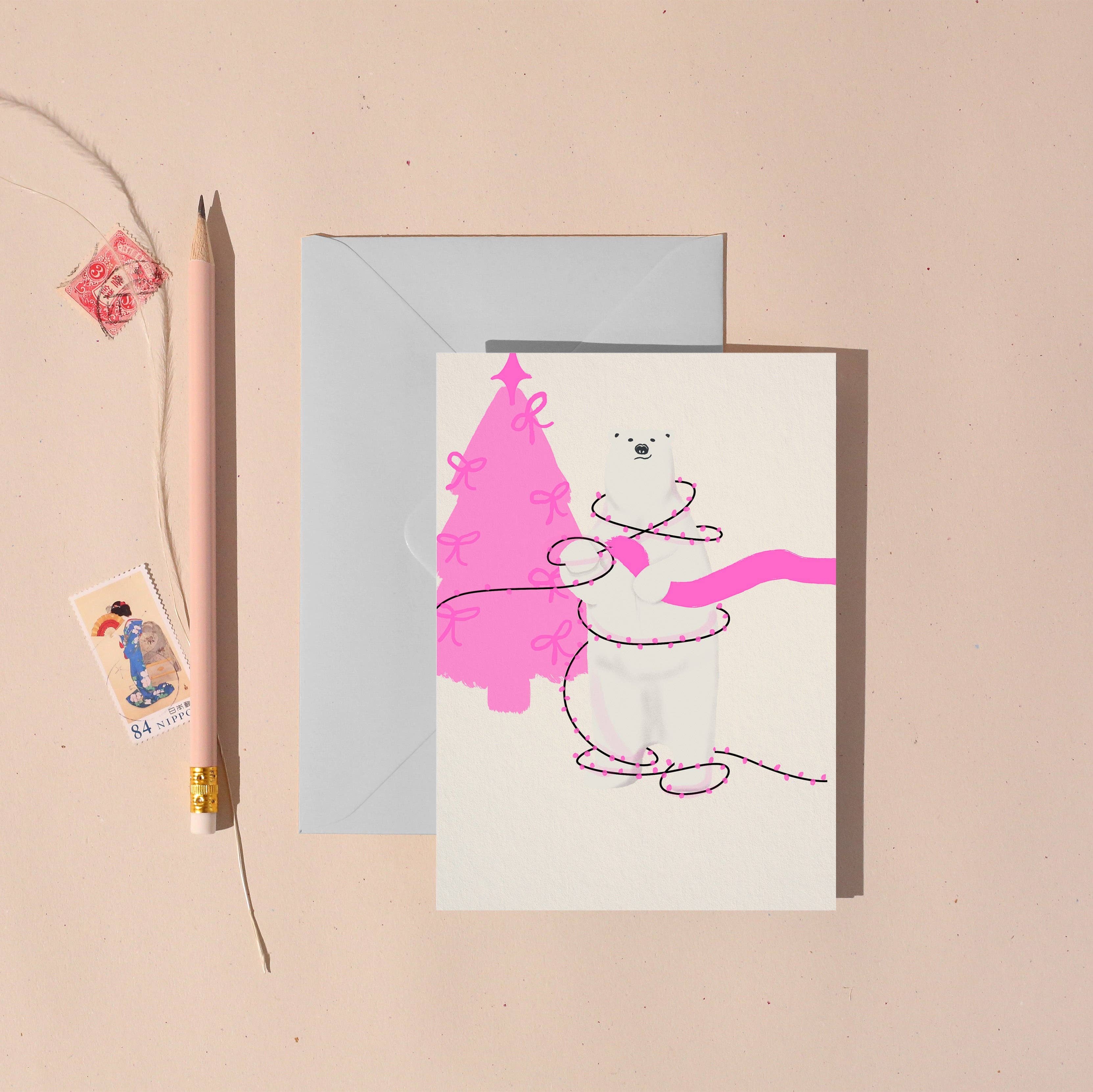 Christmas Lights Polar Bear Card ~ Christmas Card