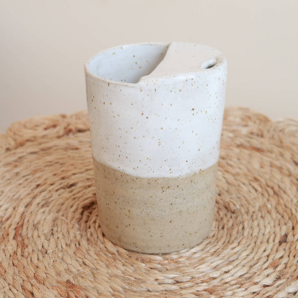 Handmade Ceramic Espresso Travel Keep Cup - Speckled Raw Clay - 300ml