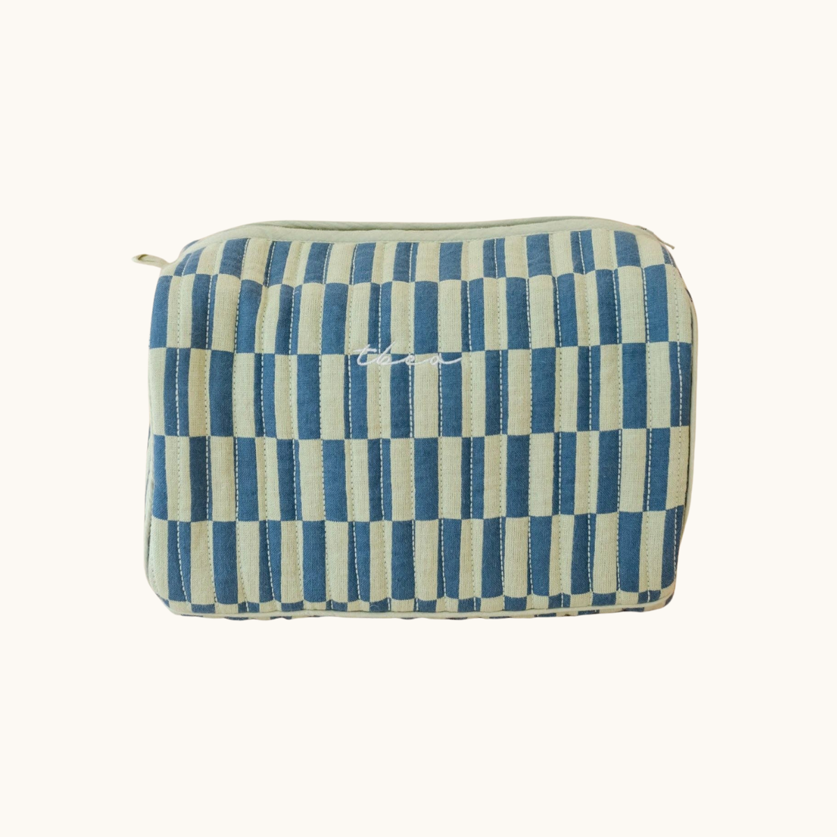 Cotton Wash Bag in Green Checkerboard