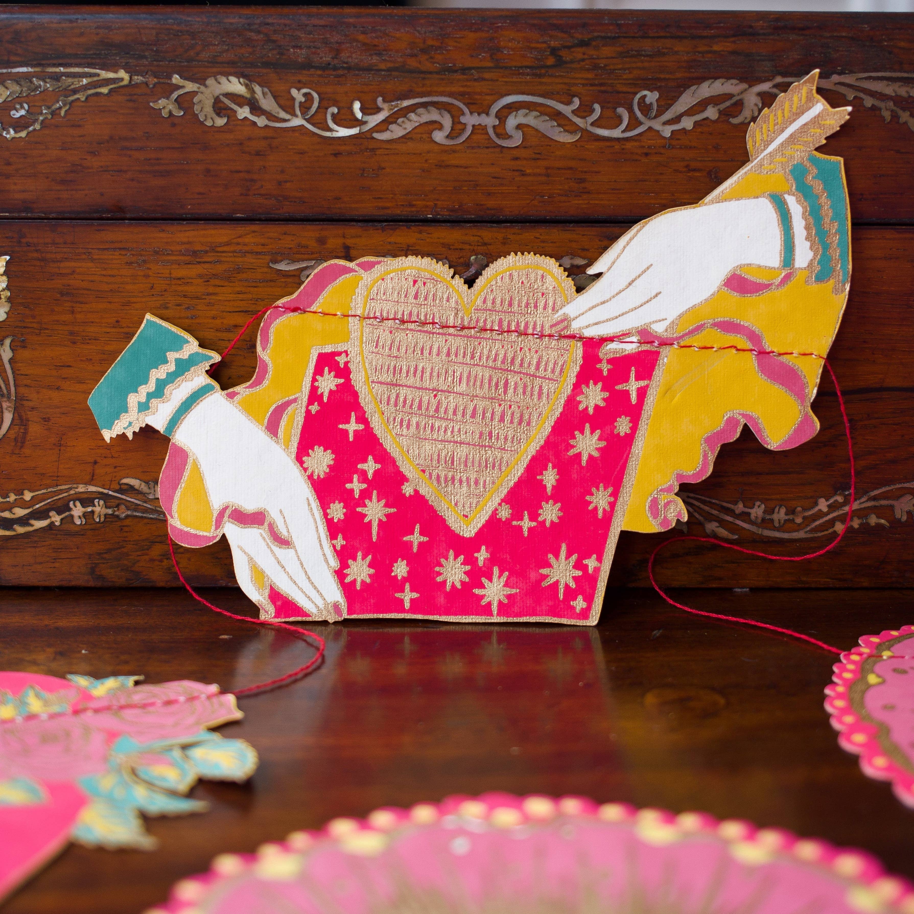 Mexican Folk Art-Inspired Heart Garland ~ Recycled Cotton Paper