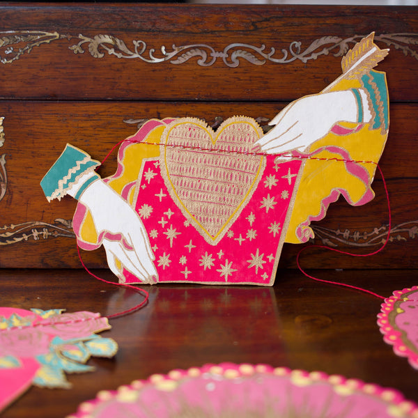 Mexican Folk Art-Inspired Heart Garland ~ Recycled Cotton Paper