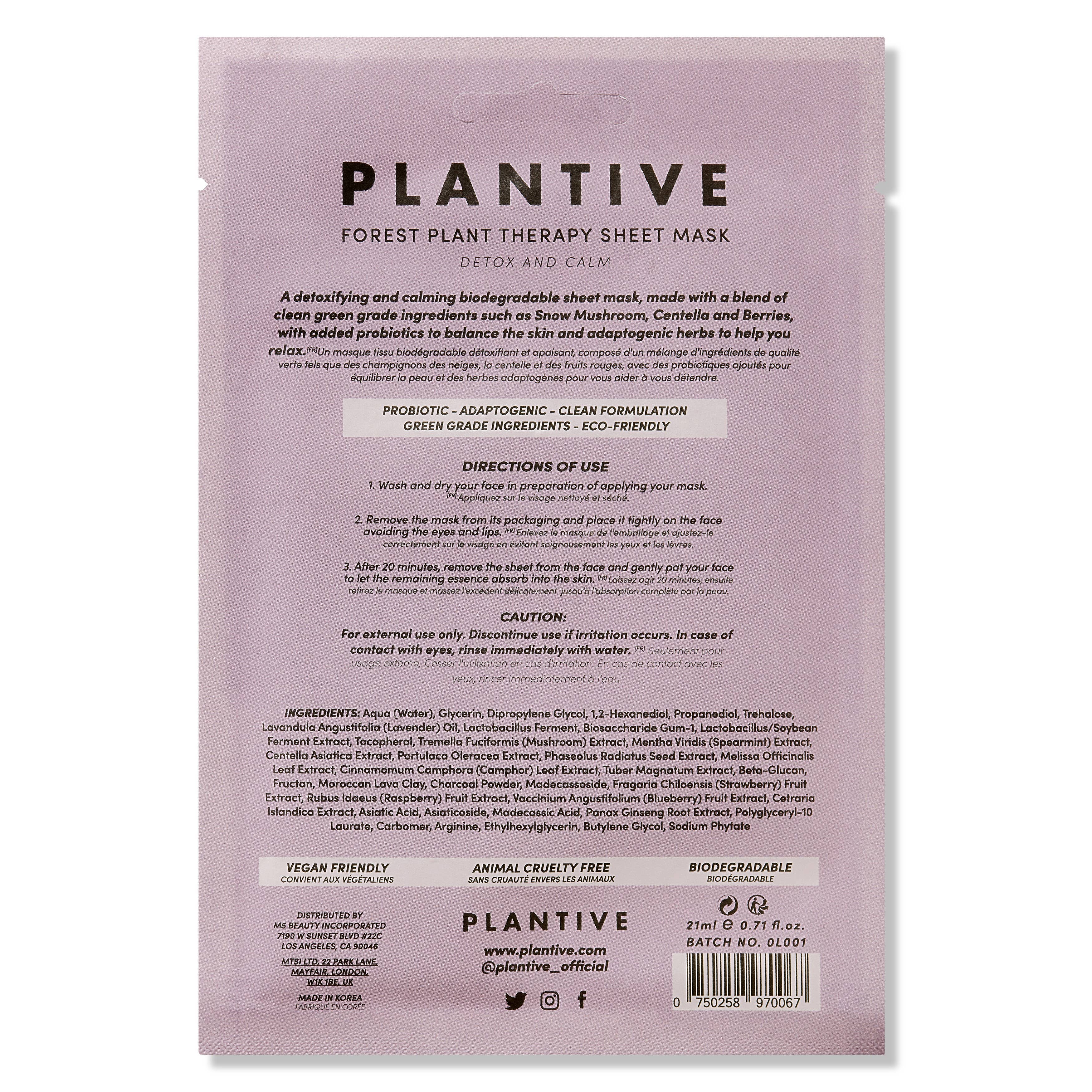 PLANTIVE Forest Plant Therapy Biodegradable Face Sheet Mask