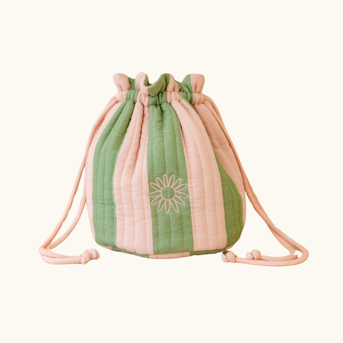 Quilted Cotton Wash Bag in Green Stripe