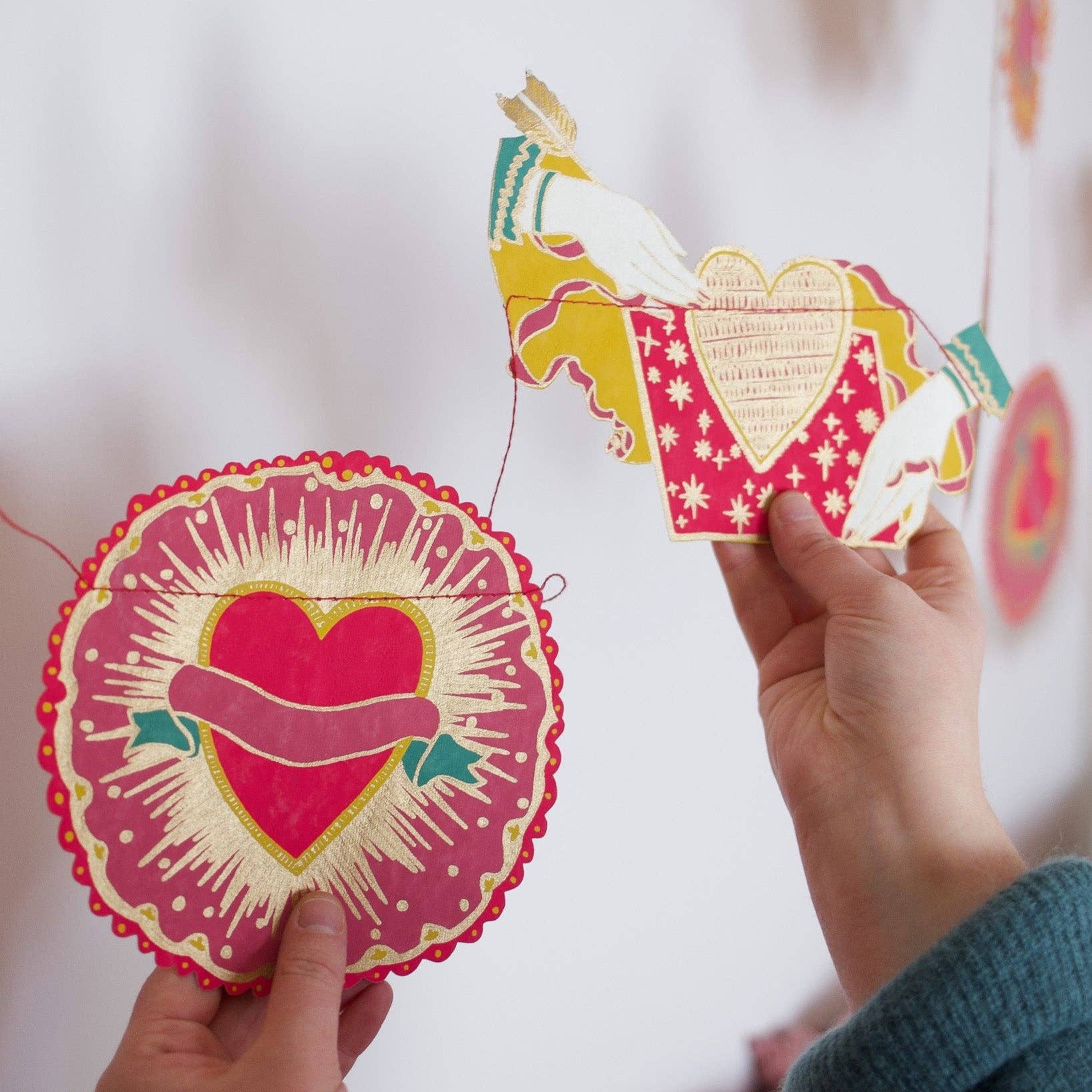 Mexican Folk Art-Inspired Heart Garland ~ Recycled Cotton Paper