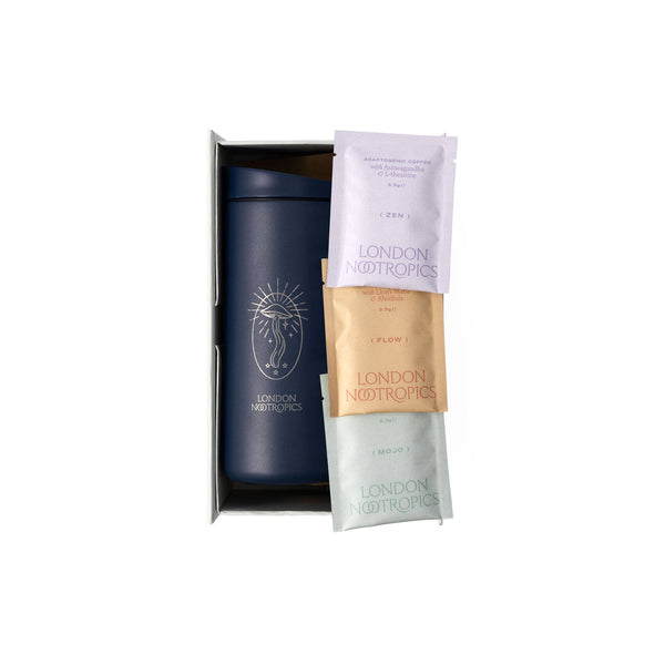 London Nootropics Gift Box with Travel Coffee Cup: Navy