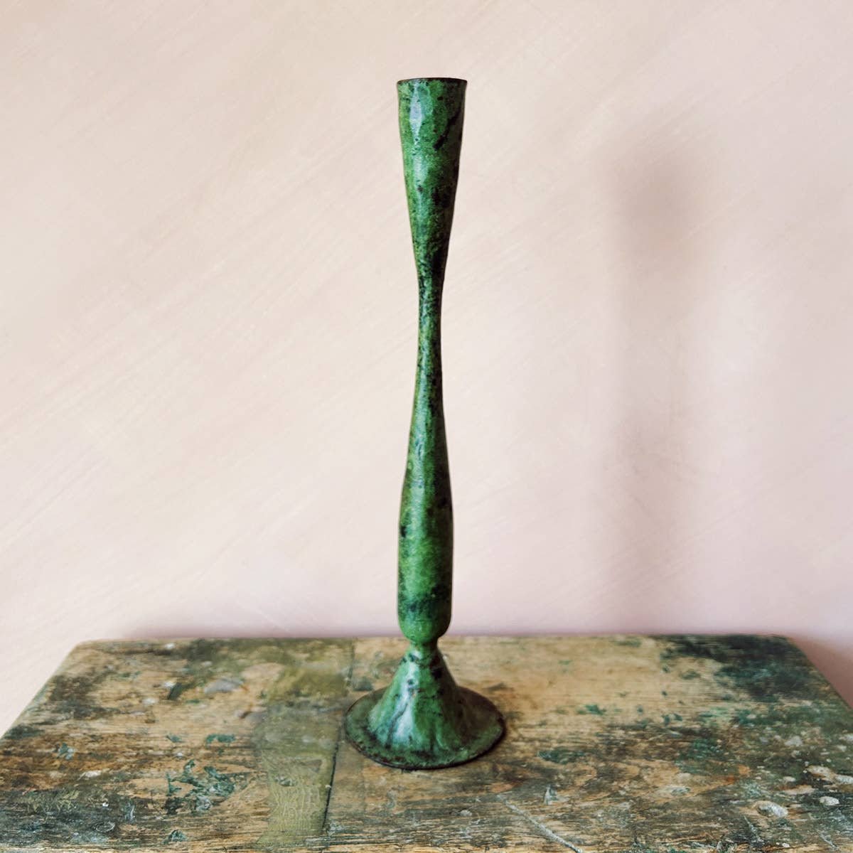 Medium Handcrafted Candle Holder, Verdigris