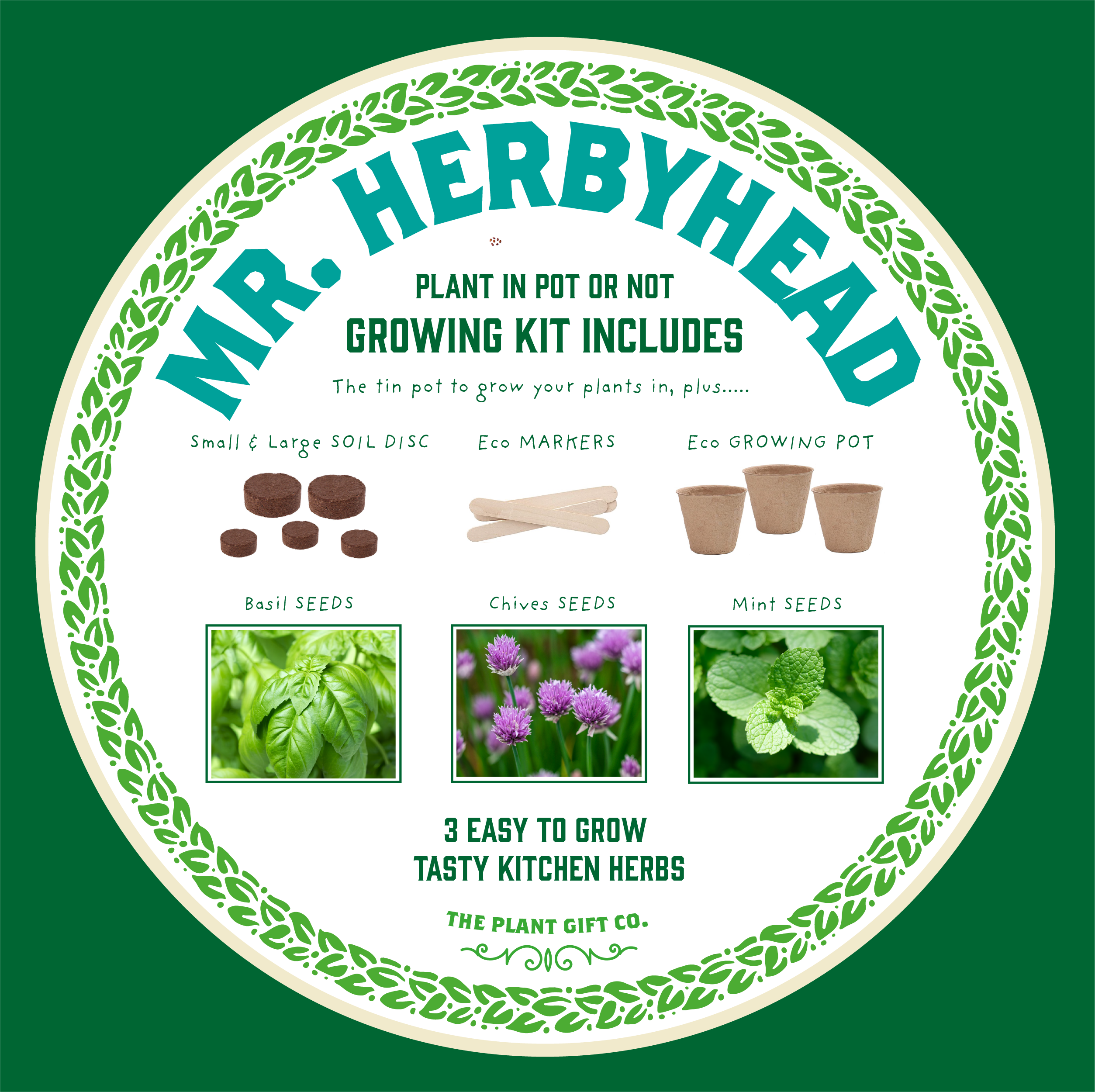 Mr. Herbyhead ~ Eco Grow Your Own Plant Kit, Gardening Gift.