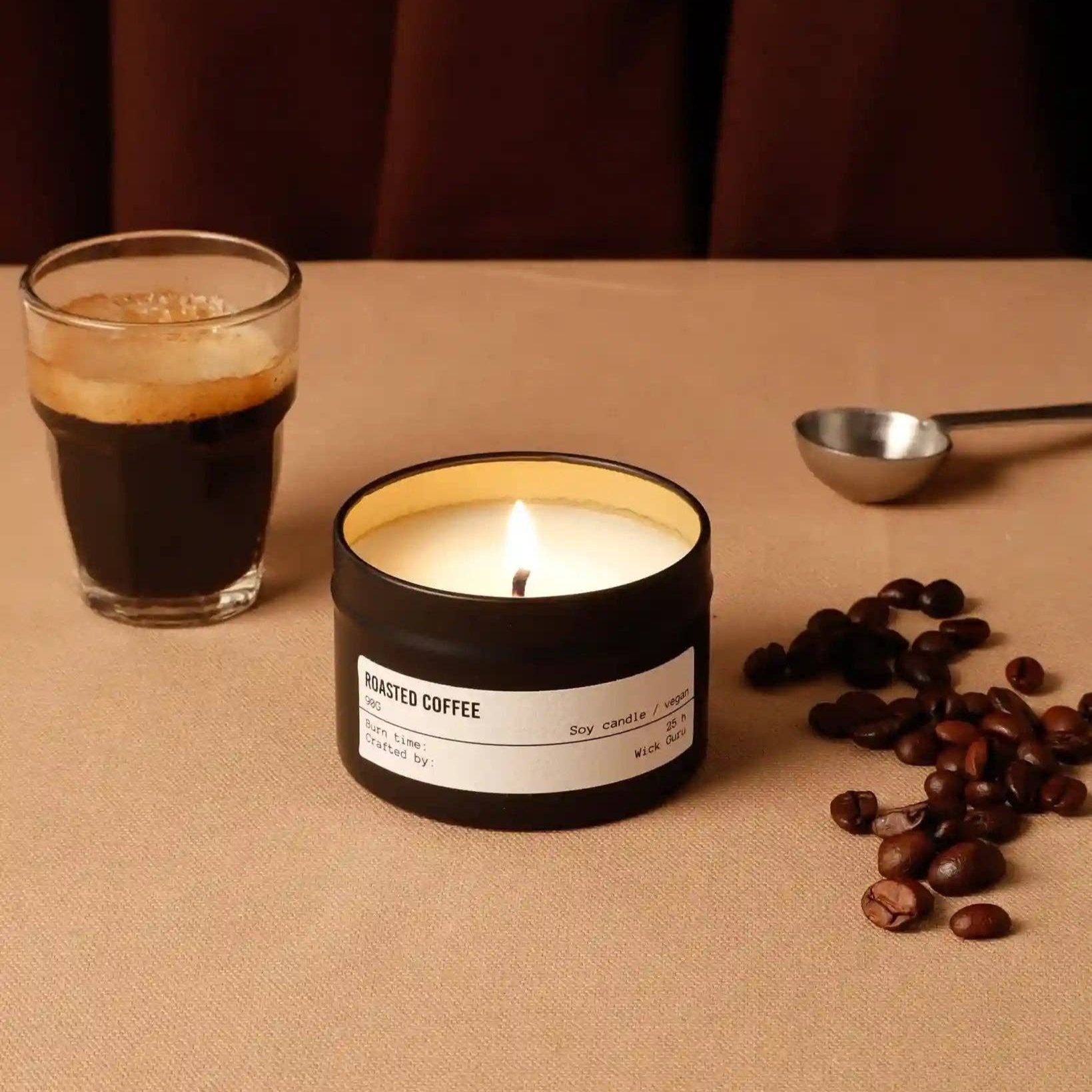 Roasted Coffee Candle in a Tin Coffee Beans + Cocoa + Cream: Tin candle (90g)