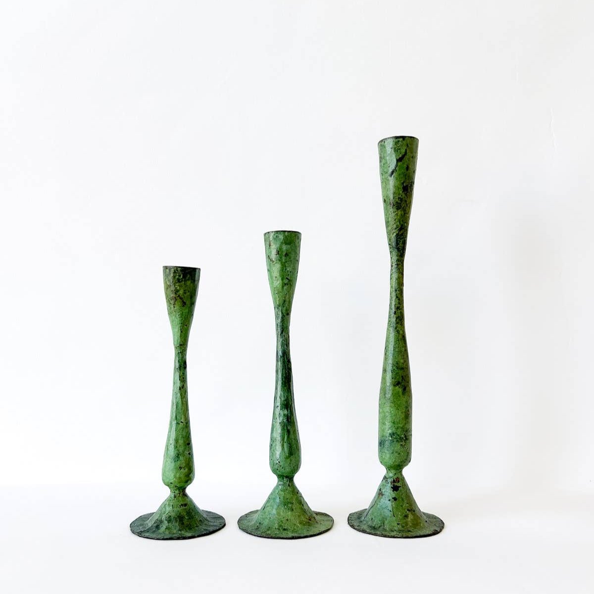 Medium Handcrafted Candle Holder, Verdigris