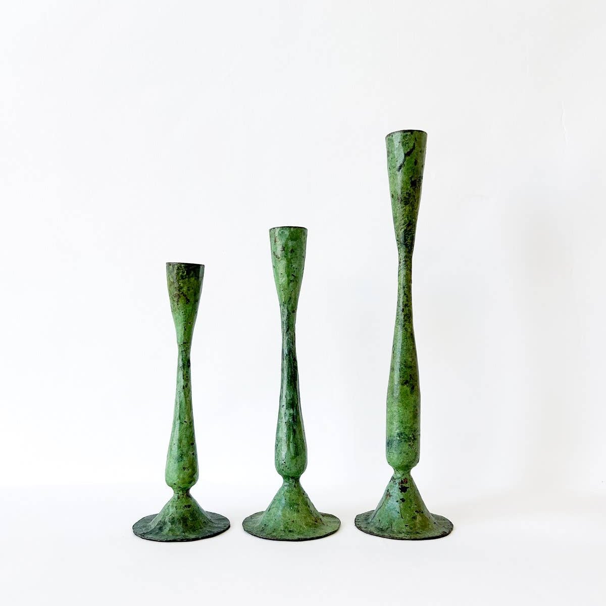 Small Handcrafted Candle Holder, Verdigris