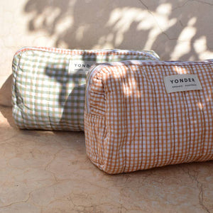 Organic Cotton Wash Bag - Sage Gingham