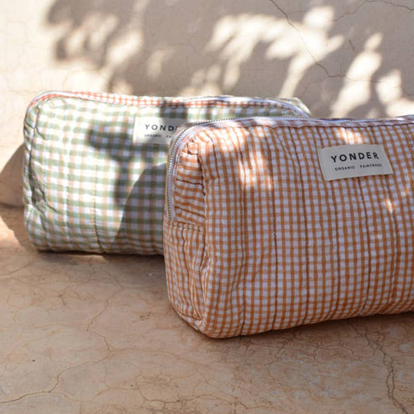 Organic Cotton Wash Bag - Sage Gingham