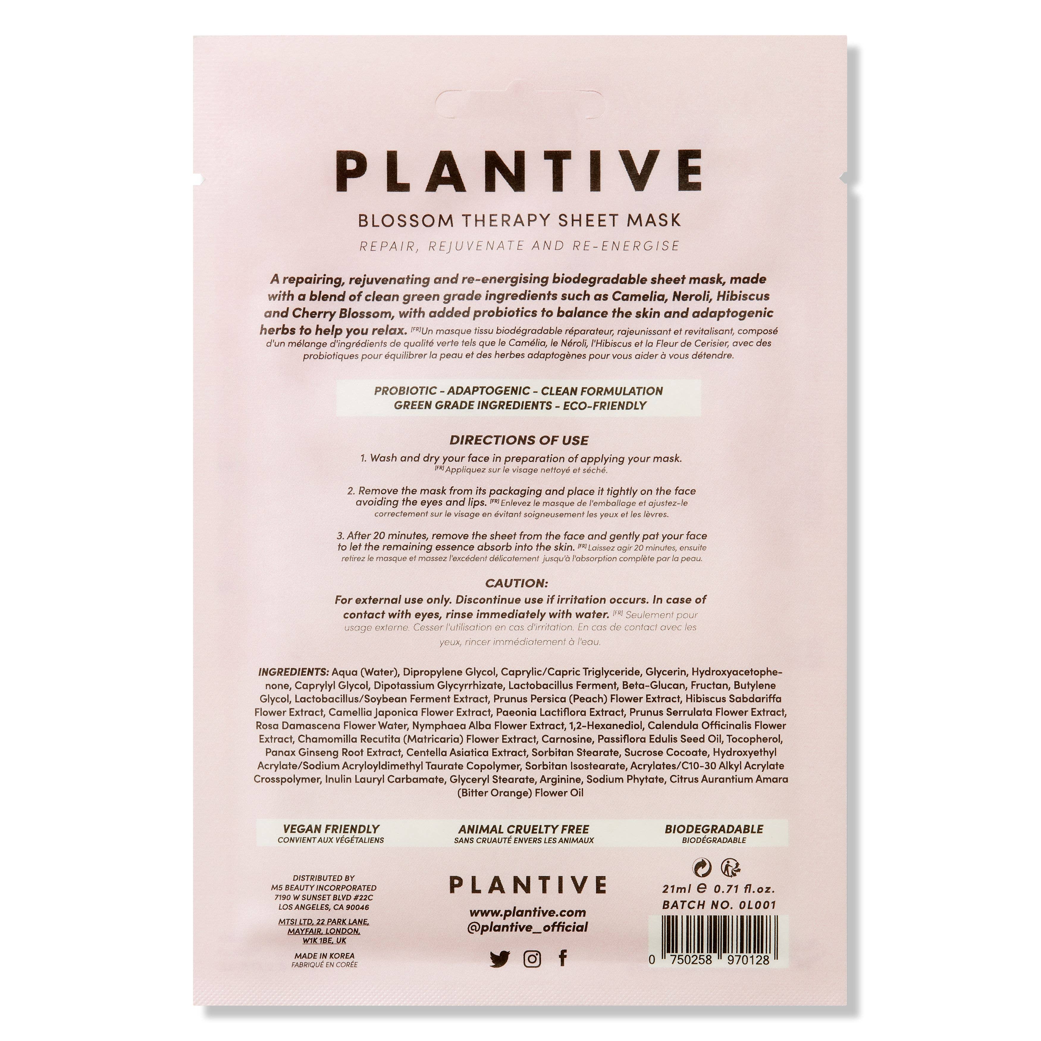 PLANTIVE Blossom Therapy Biodegradable Face Sheet Mask 🌸