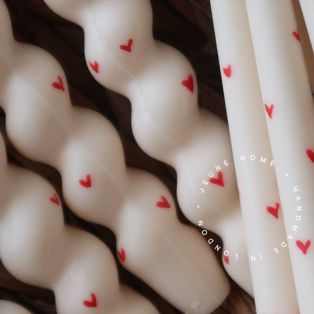 Spiral Taper Candles with Hand Painted Hearts  