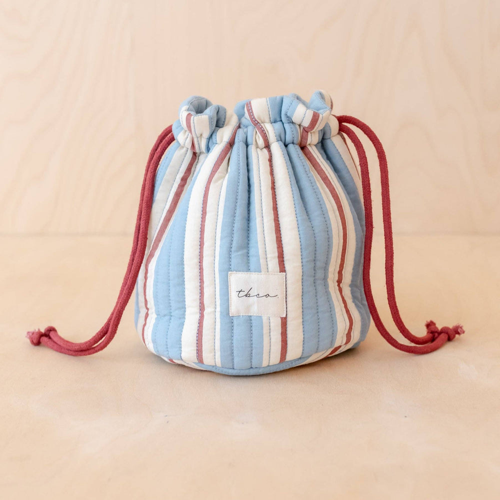 Quilted Cotton Wash Bag in Blue Stripe