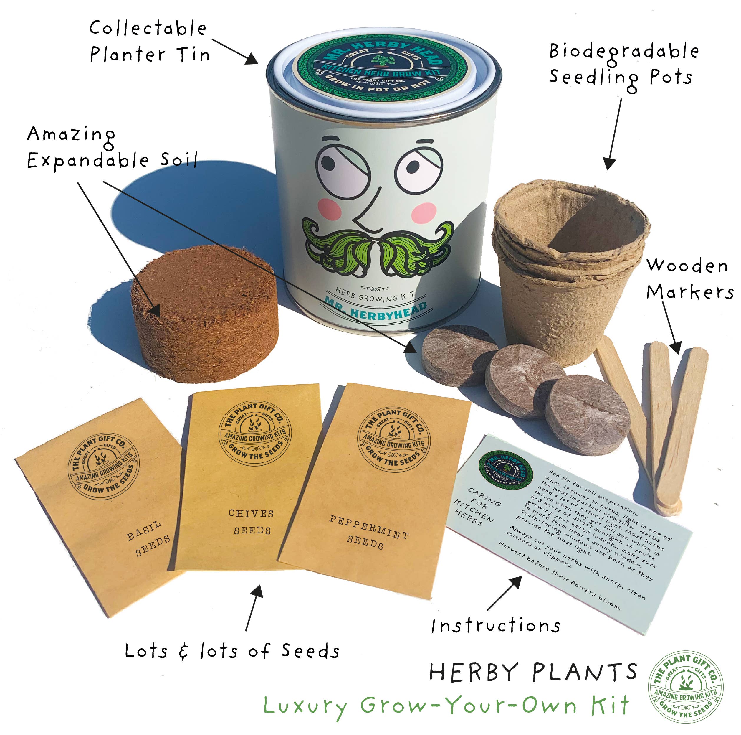 Mr. Herbyhead ~ Eco Grow Your Own Plant Kit, Gardening Gift.