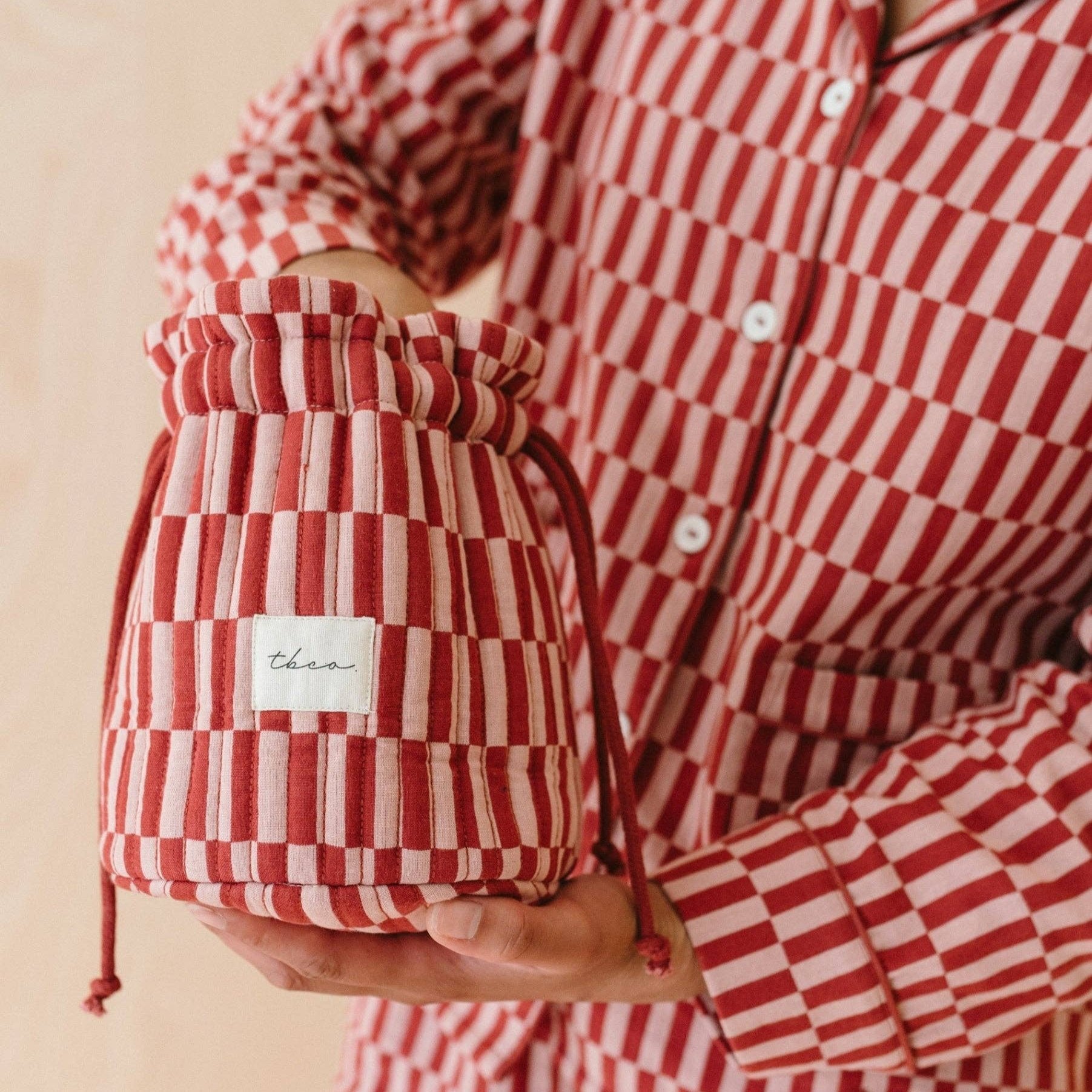 Cotton Wash Bag in Rose Checkerboard