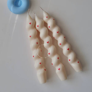 Spiral Taper Candles with Hand Painted Hearts  