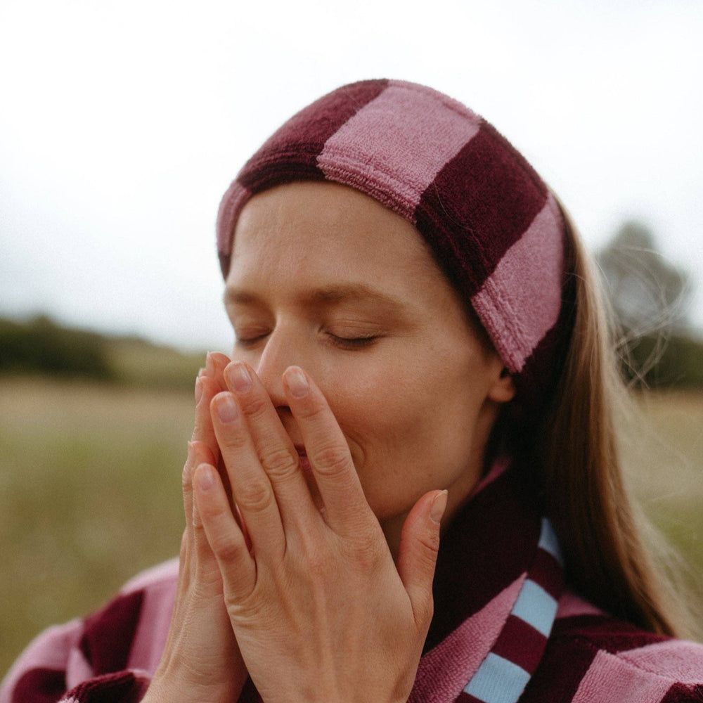 Terry Cotton Hair Tie in Burgundy & Pink Stripe