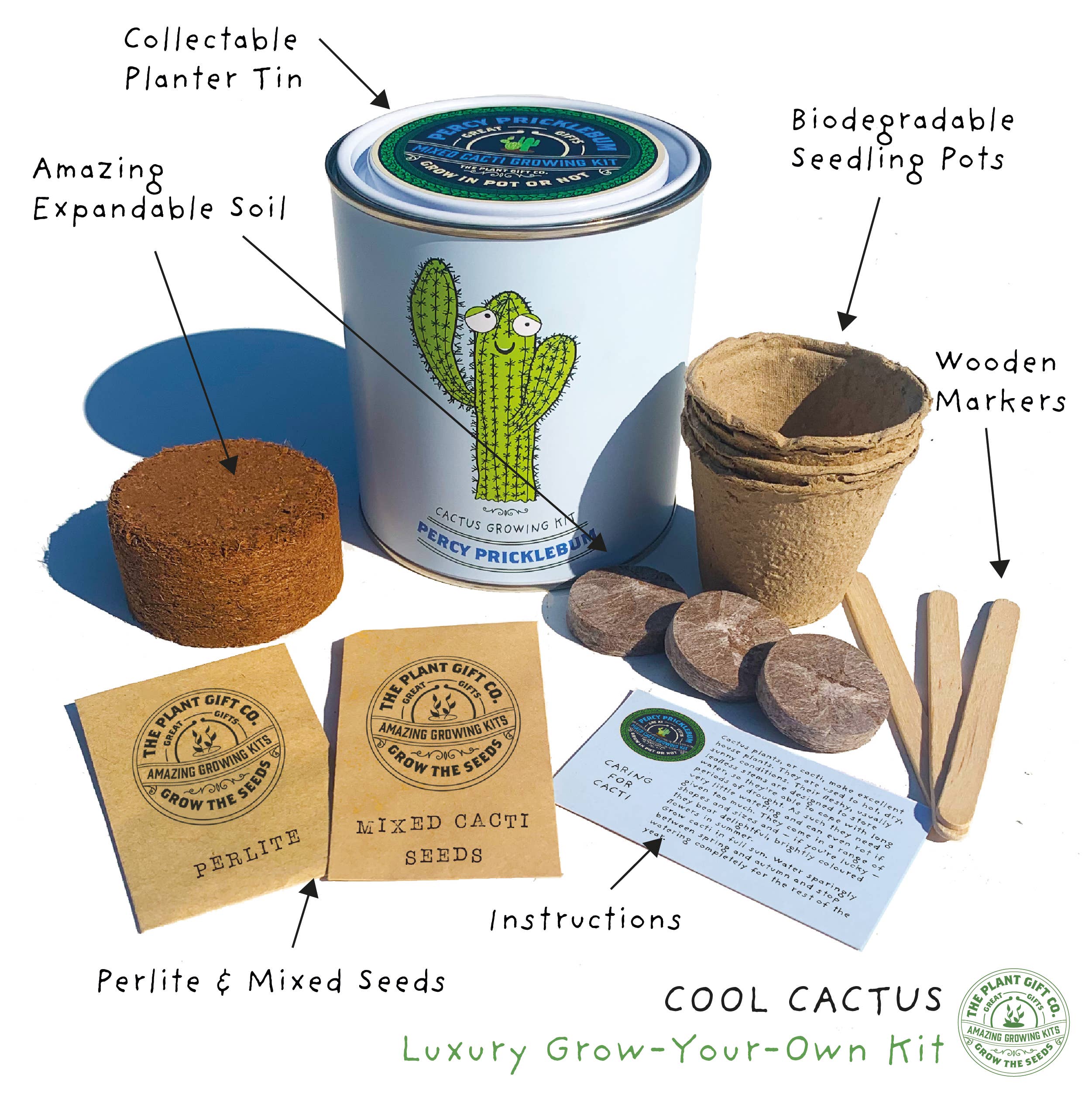 Percy Pricklebum ~ Grow Your Own Cacti Kit, Gardening Gift