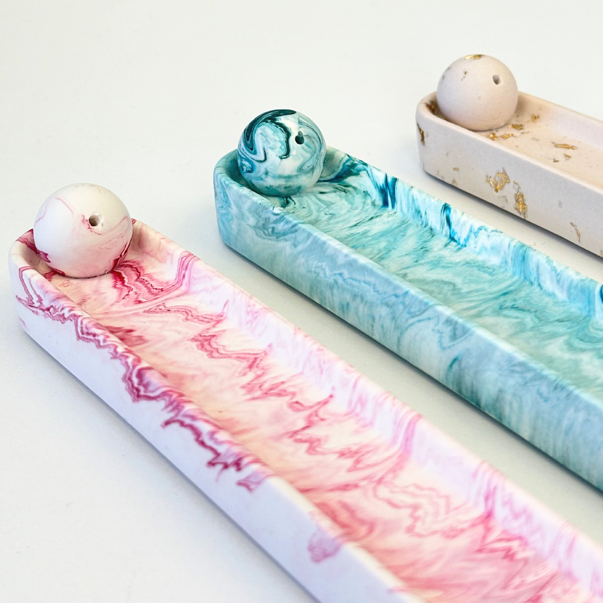 Handmade Jesmonite incense holder - Pink Marble