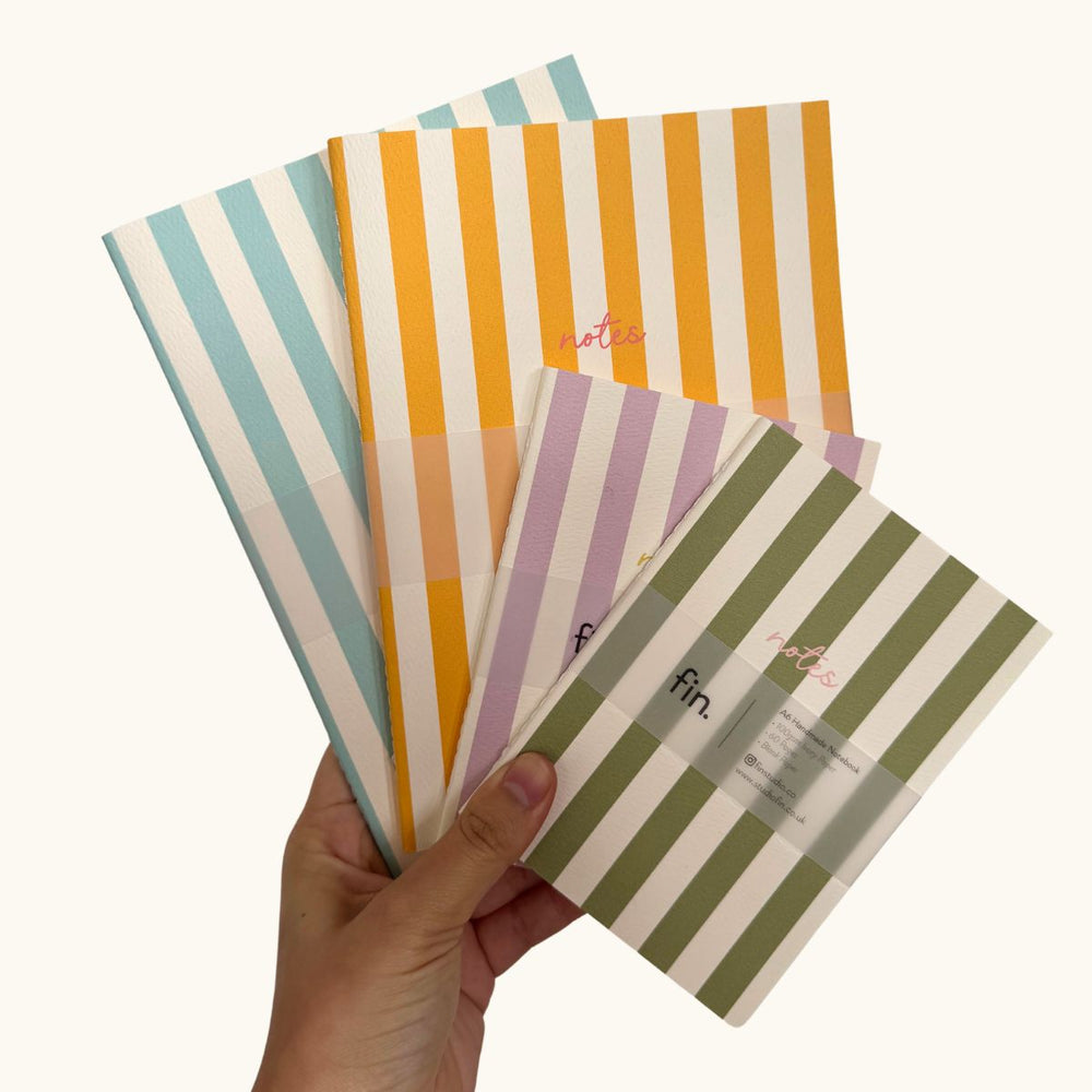 Striped Notebook with Contrast Colour ~ Olive Green A6