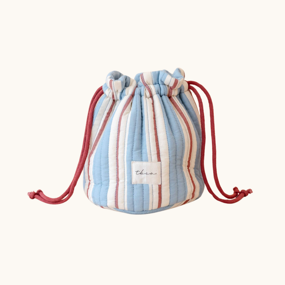 Quilted Cotton Wash Bag in Blue Stripe